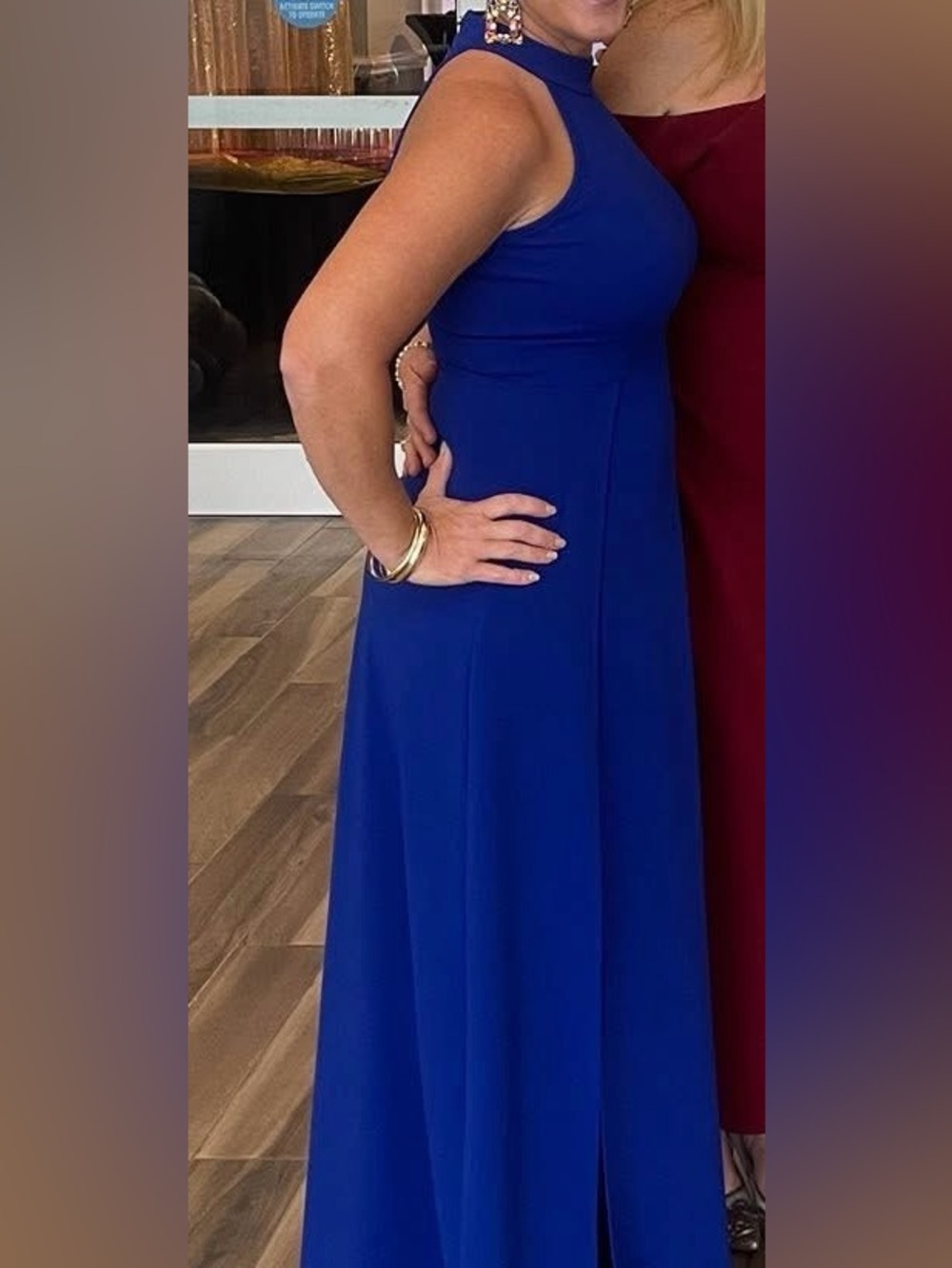 Sleeveless Royal Blue High-Neck Wedding Dress with Front Slit